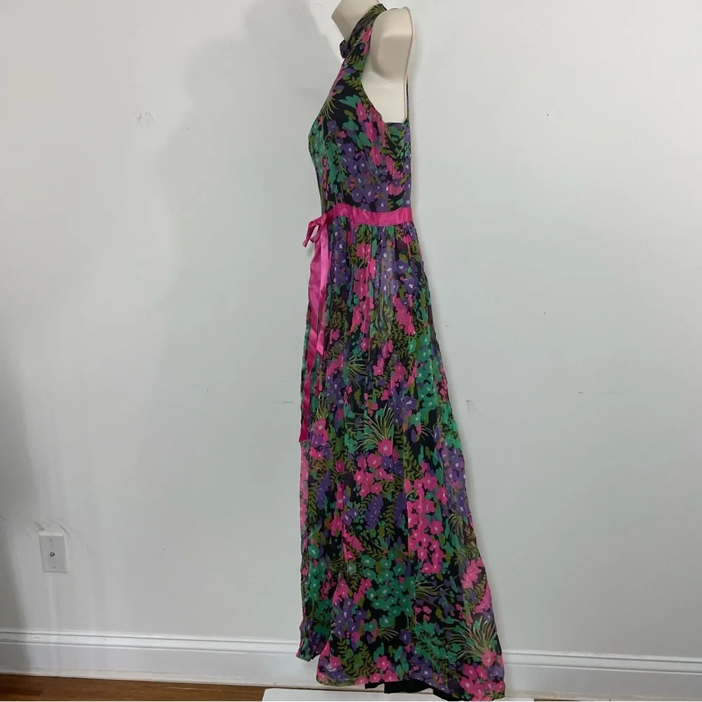 Vintage 60s Jumpsuit Dark Floral Wide Leg Cocktail Evening Size S/XS Sleeveless - Picture 4 of 10